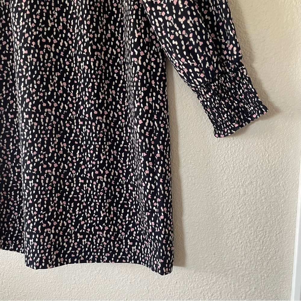 Ann Taylor Shift Dress Women’s 4 Multicolor Spots Relaxed Ruched Cuff Round Neck - Picture 6 of 14